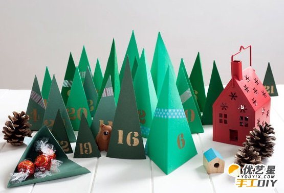 手工折纸小森林礼物盒 创意新颖的小森林礼物盒 手工制作折纸森林礼物