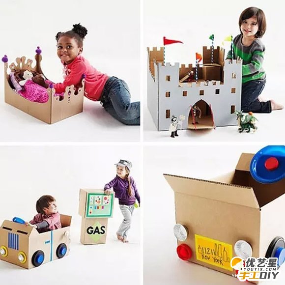 废旧纸箱的创意手工改造制作教程 利用废旧纸箱创意制作成玩具的教程_www.youyix.com