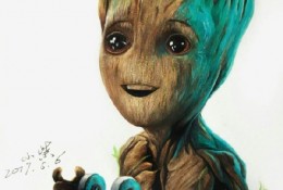 彩铅(油性彩铅)小树妖手绘教程图片《银河护卫队2》格鲁特宝宝画法
