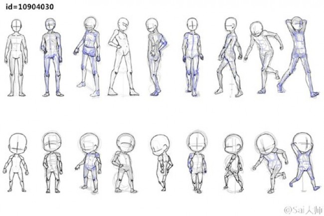 可爱q版卡通人物动作姿势分解图 简笔画人物结构图素材(2)