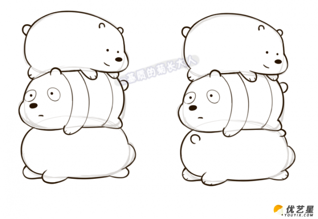 几只可爱的小熊叠在一起怎么画?叠在一起的小熊的简笔