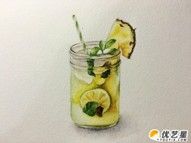 夏天可口冰镇柠檬汁饮料的手绘画教程 各种柠檬饮料的手绘画法_www.