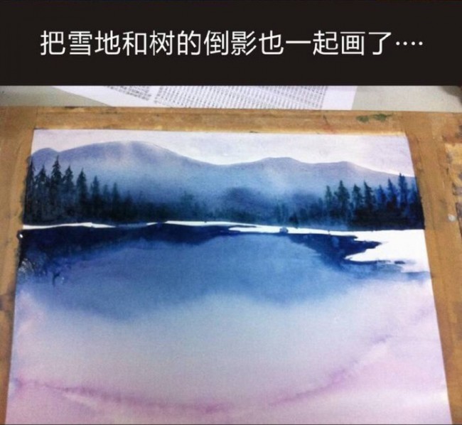 简单的水彩风景山水画怎么画 写意泼墨山水意境雪景水彩画绘画教程