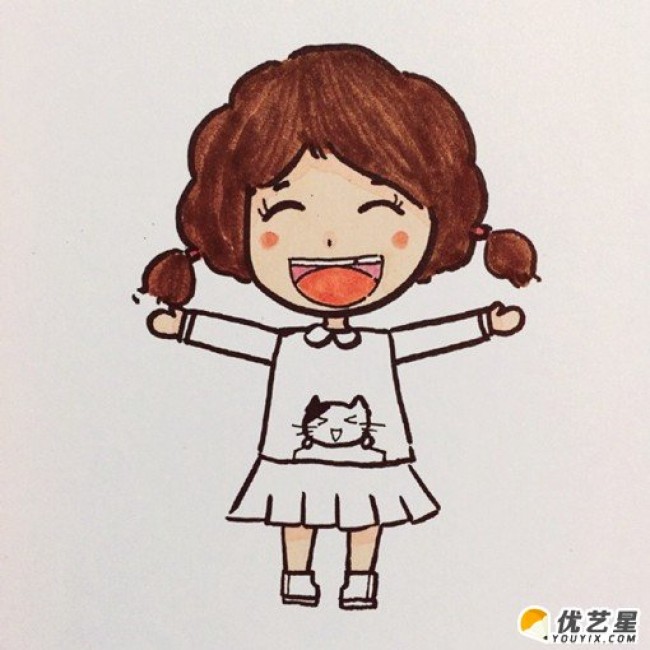 笑容的女生简笔画画法 可爱小学女生卡通画手绘教程(2)