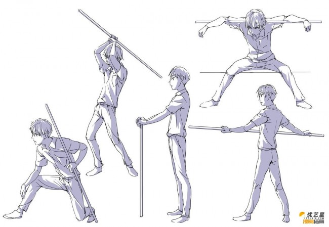 人物手持棍棒武器姿势的画法 插画教程 教你如何画出持棍思考的教程