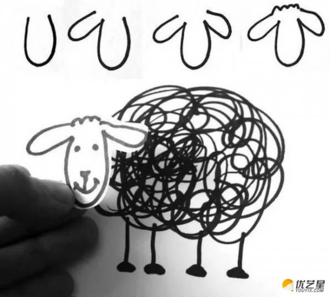 幼儿园小羊简笔画 幼儿小羊羔儿童画卡通画手工画教程