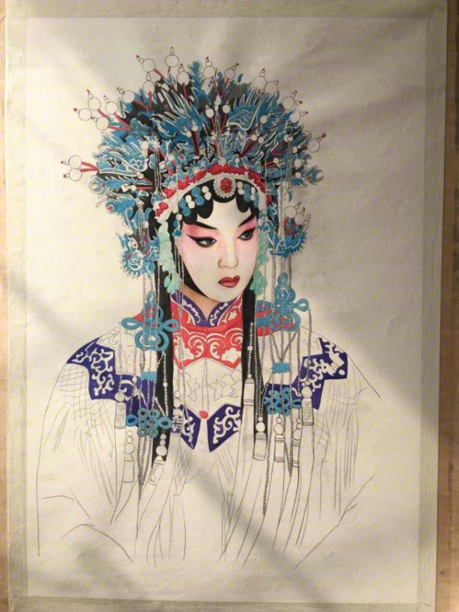 超美古装彩铅和水彩上色京剧戏服美女教程图片 根据真人照片写实 唯美