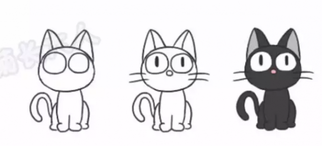 简单可爱的小黑猫怎么画黑猫简笔画黑色小猫儿童画卡通画画法