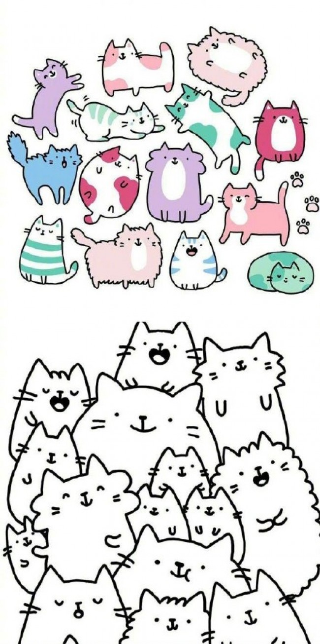 快乐小猫咪q版卡通画画法猫咪手绘教程猫咪简笔画儿童画