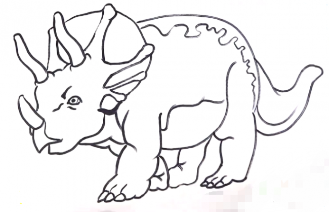 可爱三角龙怎么画 可爱的恐龙卡通画 三角龙空灵简笔画儿童画画法(2)