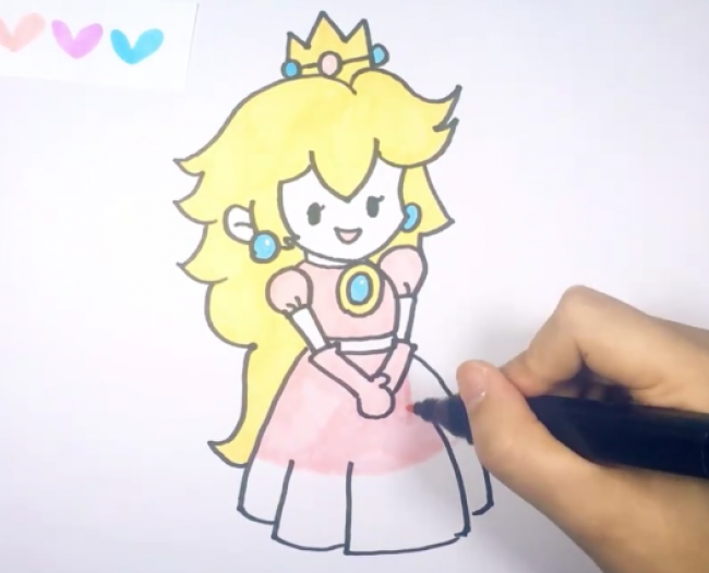 玛丽奥碧琪公主简笔卡通画画法 美丽的卡通小公主的儿童画手绘教程(2)
