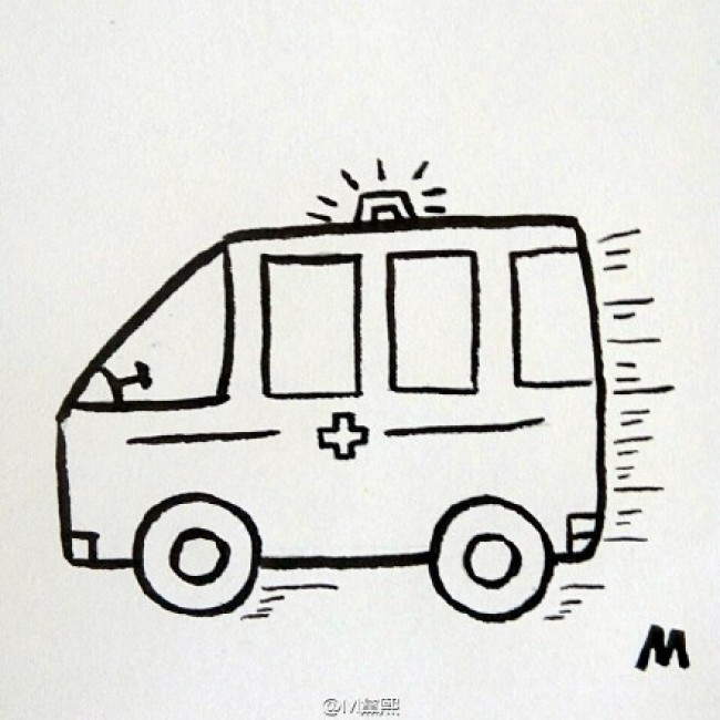 卡通120救护车简笔画卡通画画法 救护车儿童画手绘简易教程 救护车