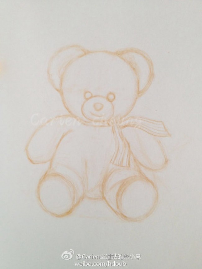写实泰迪熊熊娃娃彩铅画教程图片 小熊娃娃的彩铅画画法