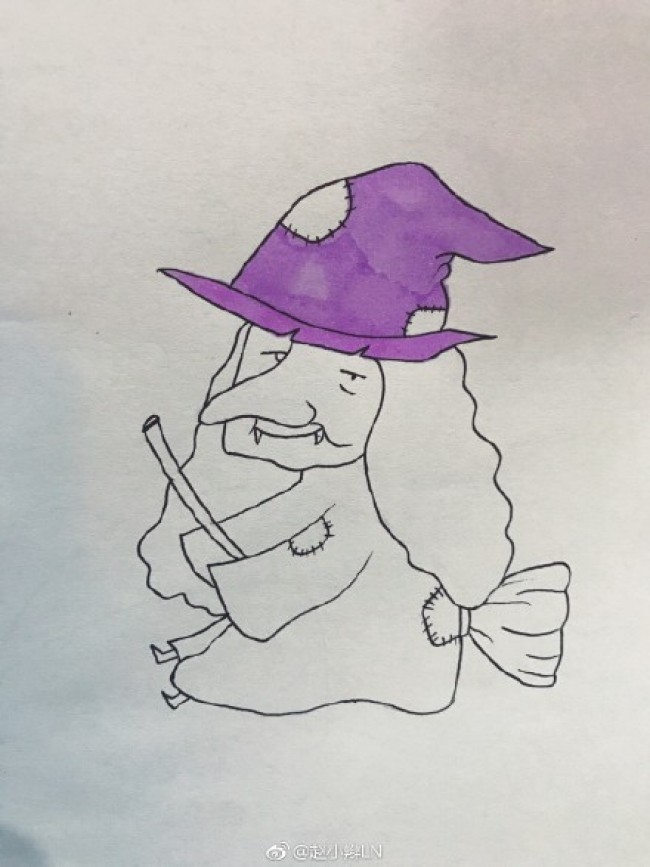 骑扫帚的老巫婆简笔画教程图片 老女巫的画法 女巫怎么画