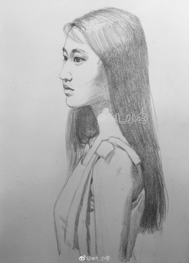 甜美气质长发女生侧身半身像素描手绘画教程图片气质美女侧身素描头像