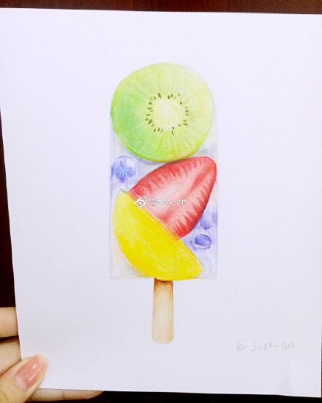 水果棒冰彩铅画图片 夏日冰爽水果冰棍手绘教程 雪糕水彩画画法