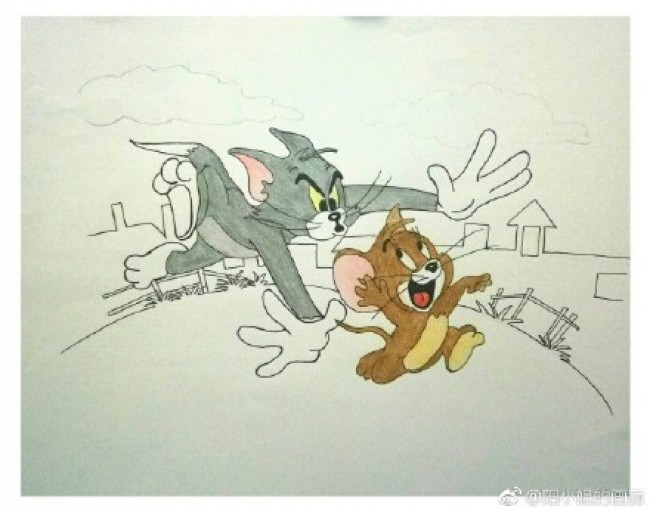 猫和老鼠彩铅简笔画图片 猫和老鼠手绘教程 猫和老鼠怎么画 画法