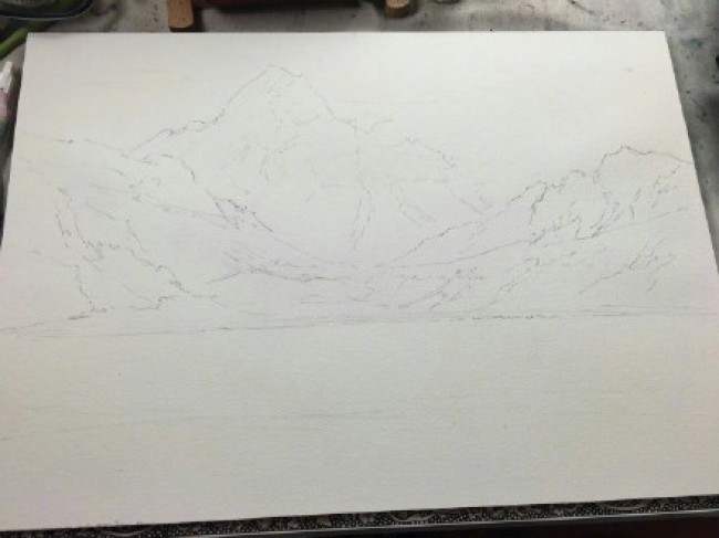 雪山山峰湖泊湖水风景水彩画图片山峰风景水彩画手绘教程雪山画法