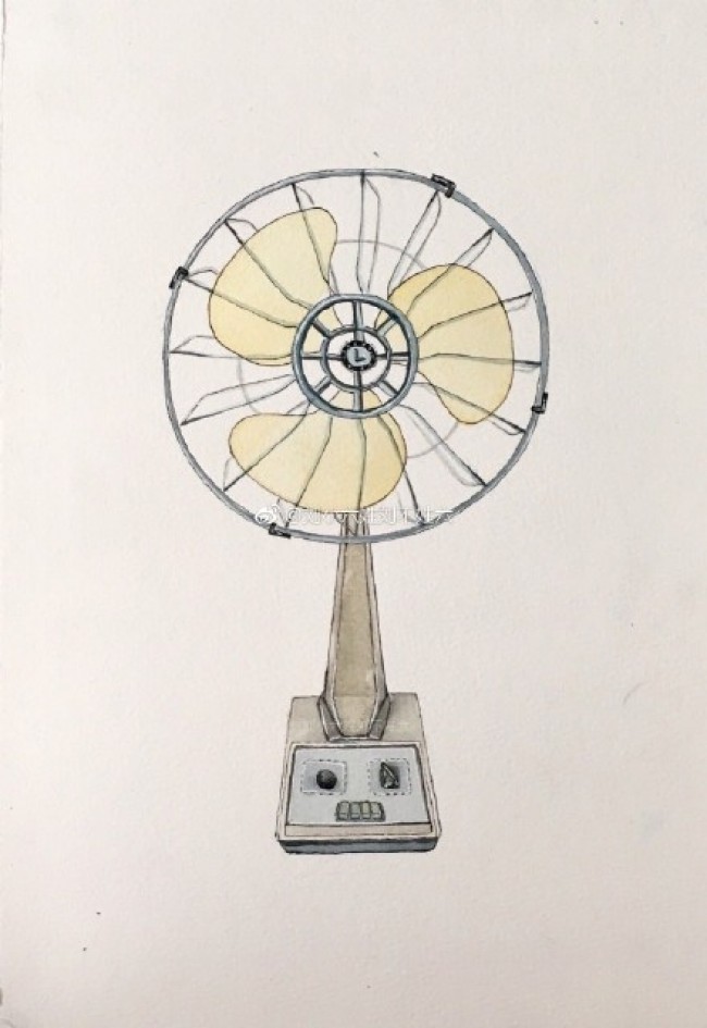 老式复古电风扇水彩画图片 老式电风扇手绘教程图片 老式电风扇怎么画