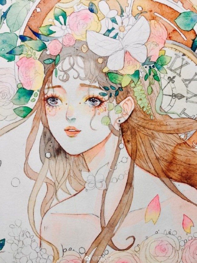 唯美少女杂志插画手绘教程 女生杂志封面怎么画 画法