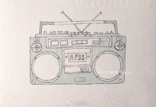 老式录音机水彩画图片 老式收音机水彩手绘教程图片 画法