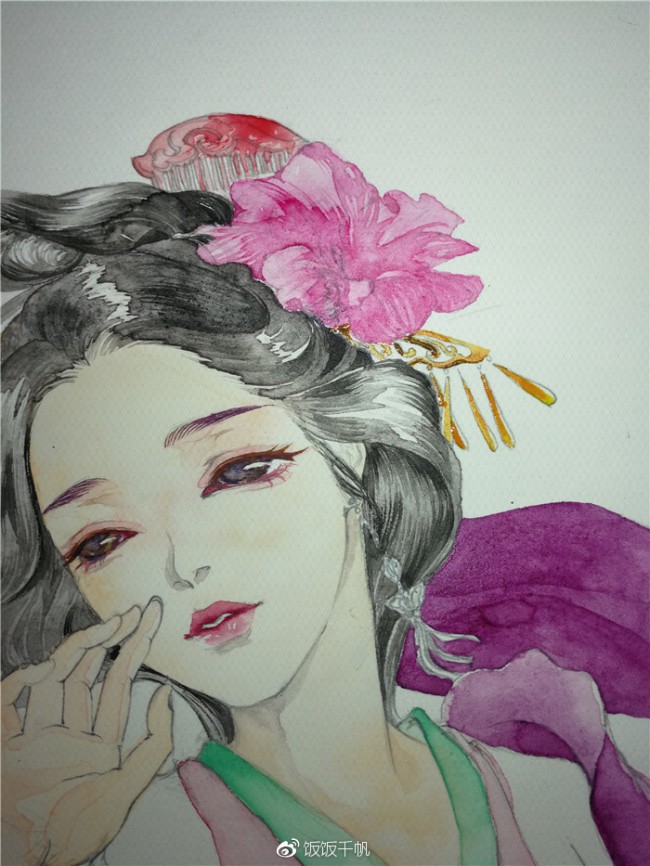 超美艳古风女子水彩插画手绘教程图片古风女性人物插画教程步骤画法