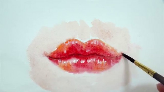 【视频】水灵灵性感的女生红唇水彩画法手绘视频教程