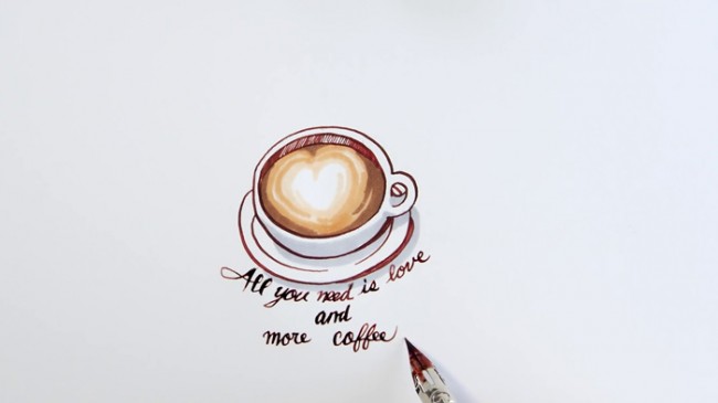 【视频】简单的一杯咖啡爱心拉花简笔画手绘视频教程 马克笔上色
