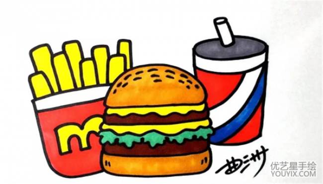 教你画快餐汉堡包简笔画快餐汉堡包的简笔画画法汉堡包怎么画