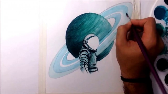 【视频】超唯美的星球宇航员水彩画手绘视频教程 星球