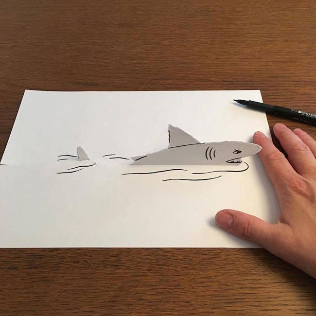 创意简笔画 用笔绘画结合撕纸进行的创意简笔插画创作图片