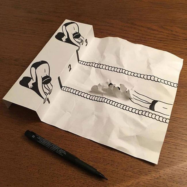 创意简笔画用笔绘画结合撕纸进行的创意简笔插画创作图片