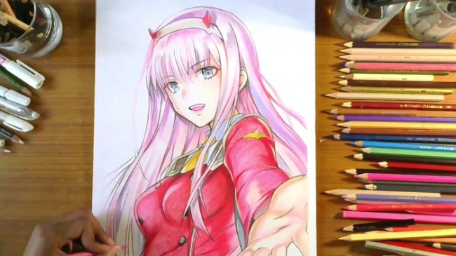 视频可爱长发动漫女生彩铅动漫插画手绘视频教程darling02画法教程