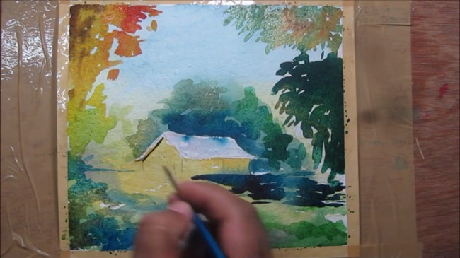 【视频】有意境的林中小屋风景水彩画手绘视频教程