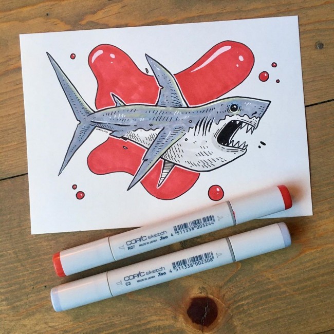 海洋生物马克笔手绘素材 机甲风神秘十足 教你画鱼
