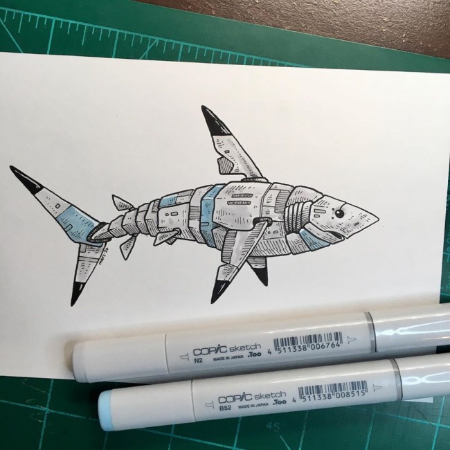 海洋生物马克笔手绘素材机甲风神秘十足教你画鱼2
