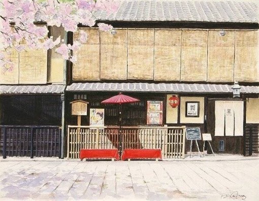 描绘日本小镇街头建筑风景的水彩画 日本插画师hiroki