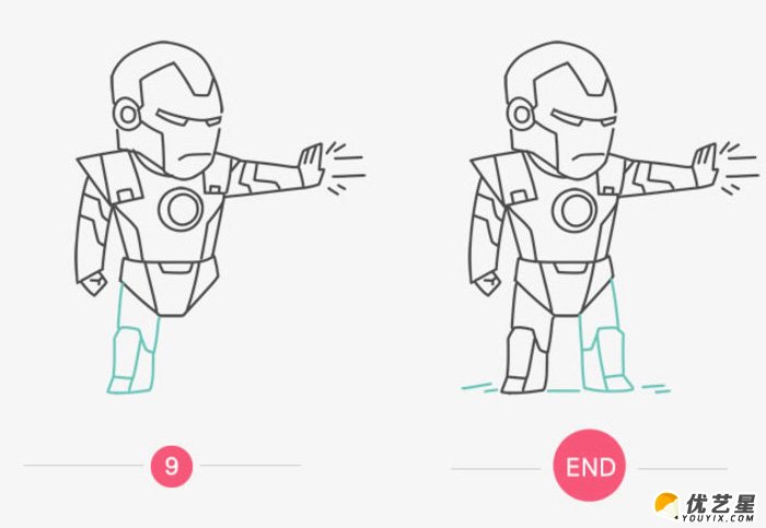 发出攻击的钢铁侠怎么画 简单可爱的钢铁侠画法 钢铁侠简笔画 钢铁侠