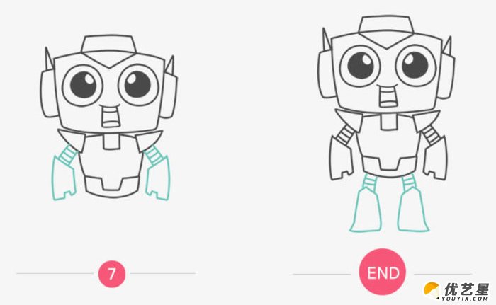 机器人怎么画 简单的机器人画法 可爱形象的机器人卡通画绘画教程(2)