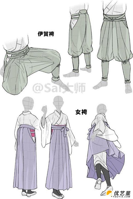 日式男式和服绘画教程 日本女式和服展示图片插画素材结构演示