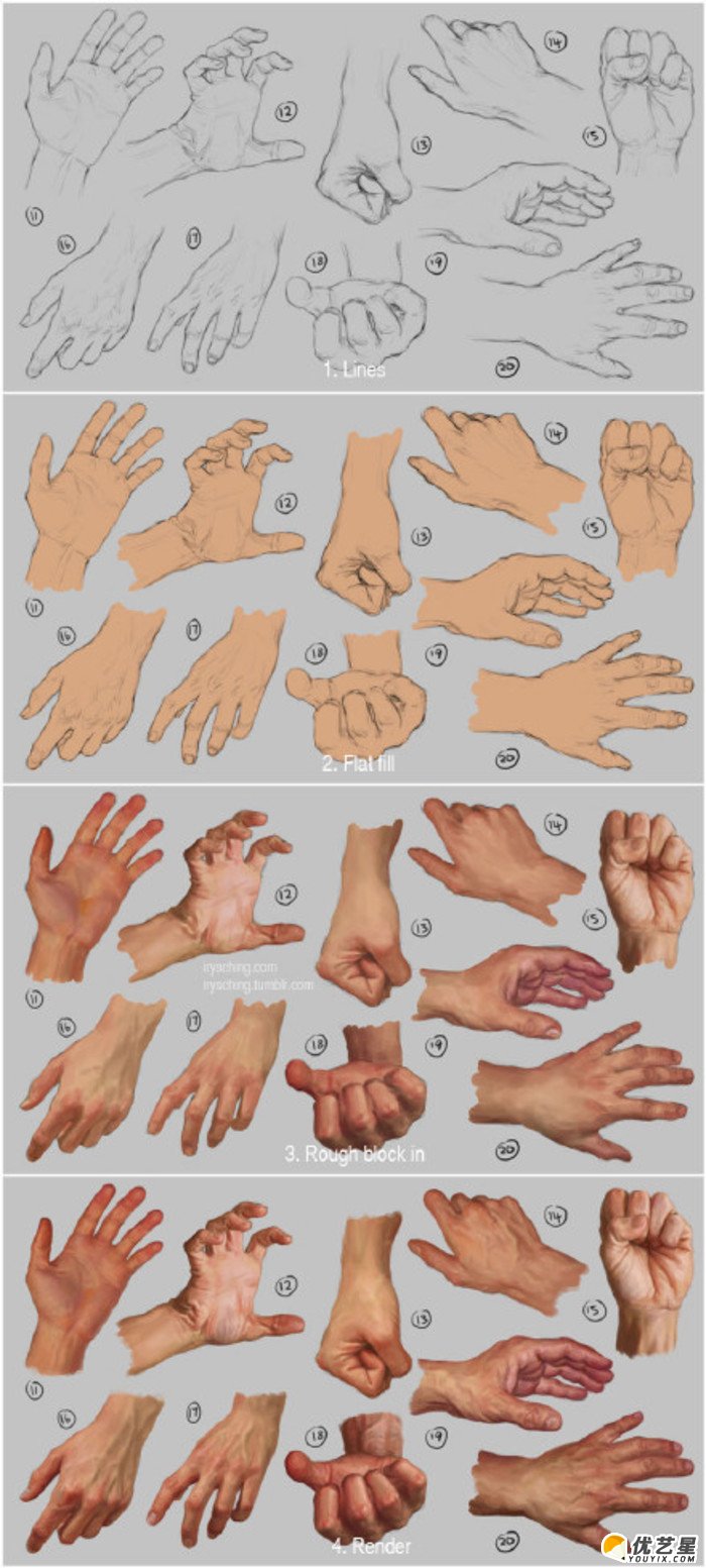 超全人物手部特写手绘绘画教程素材 详细演示各种手部