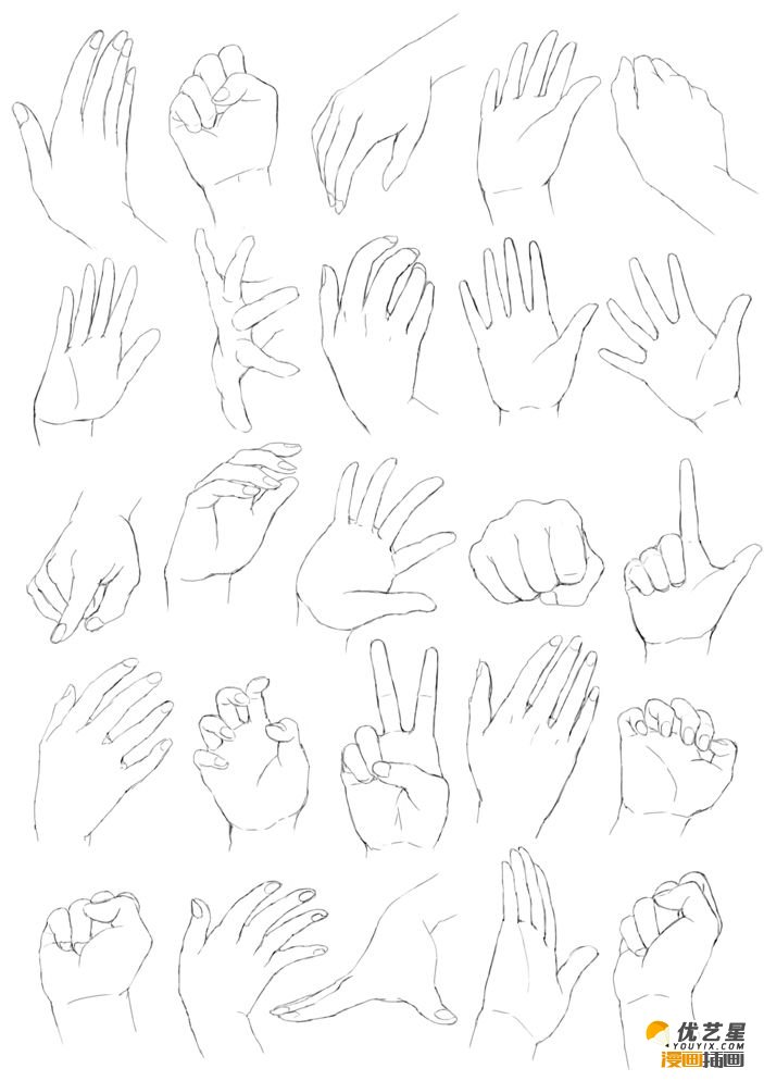 在不同角度看手部素材教程人物的各种手部姿势绘画漫画素材教程