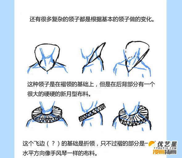 领子怎么画 领子的简单画法 各种不同款式领子的漫画绘画步骤教程(2)