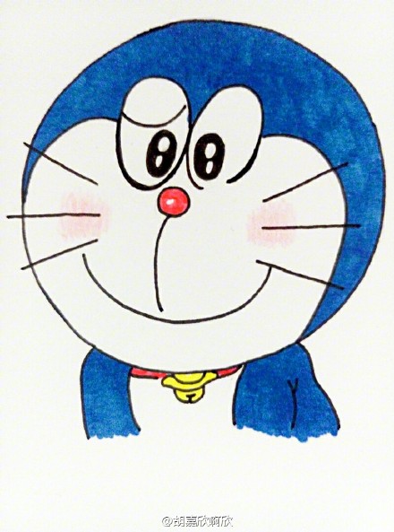 六只不同表情的蓝胖子简笔画图片机器猫简笔画图片素材