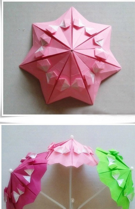 可爱唯美的彩色雨伞手工纸艺教程图解清新的折纸雨伞温馨十足的漂亮