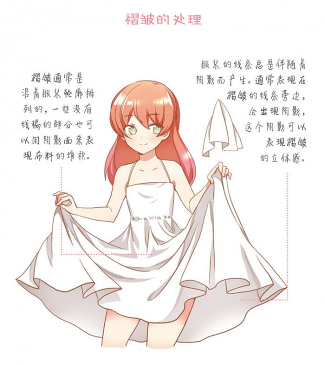 女生裙子卡通画中衣服的褶皱怎么画?