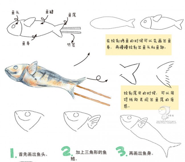 一条烤鱼的画法没看错就是烤鱼的绘画教程 图片 3p 才艺君