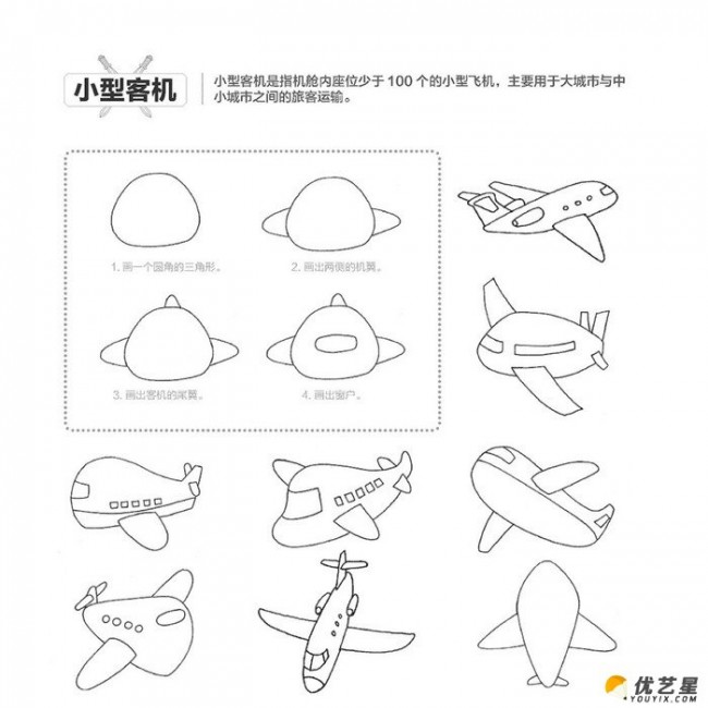 常見飛機的簡筆畫畫法簡單的飛機卡通畫繪畫教程兒童飛機漫畫師範