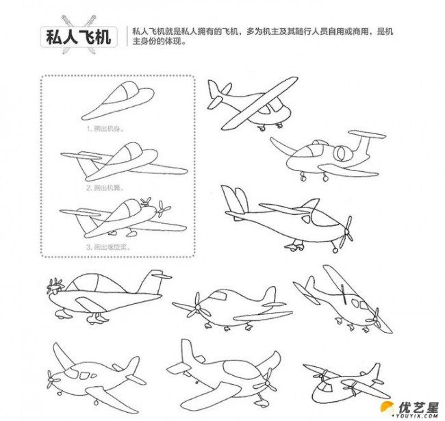 常見飛機的簡筆畫畫法 簡單的飛機卡通畫繪畫教程 兒童飛機漫畫師範