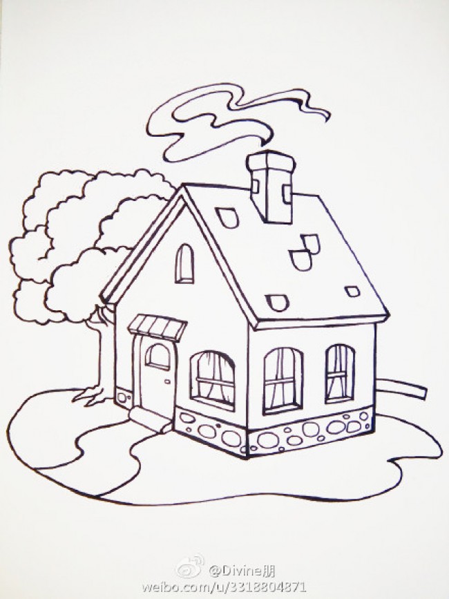 房子简笔画儿童画房子图片彩色色彩搭配和绘画步骤画法教程
